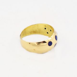 18k Yellow Gold Vintage Blue Enamel Wide Band/Ring Size 8.  75 2