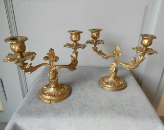 Pair Vintage French Bronze Candelabras Candle Holders