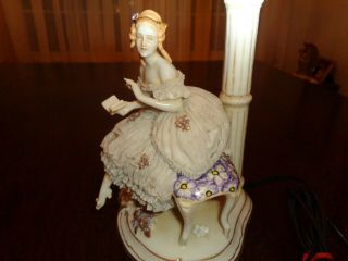 Dresden Antique Porcelain Victorian Lady Figurine Table Lamp