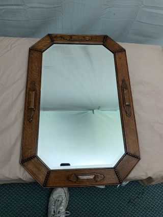 Vintage Dark Solid Oak English Wall Mirror