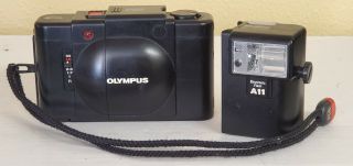 Vintage Olympus Xa4 Macro Camera,  A11 Flash,  Strap Japan B4.  7