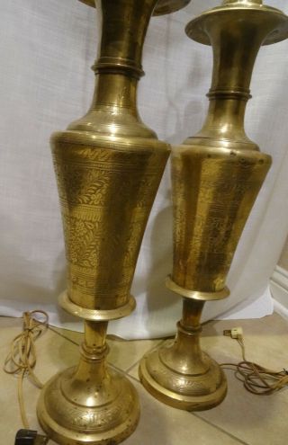 2 Table Lamps Vintage 1920s - 1930s Solid Brass Engraved Floral Design 39 