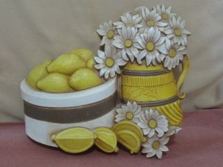Vintage Syroco Floral & Lemon Wall Art Plastic Measures 10 " X 9 "