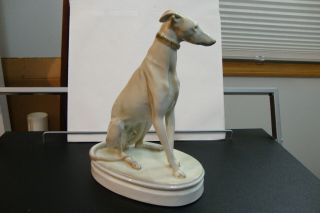 Zsolnay Pecs Hungary Porcelain Greyhound Dog Figurine Artist Signed Hand Painted