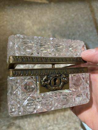 Antique French Bronze And Diamond Cut Crystal Box -