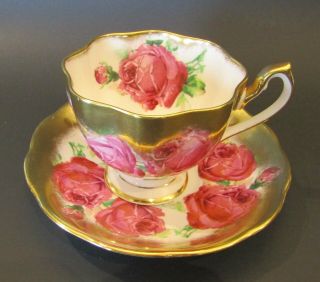 Vintage Queen Anne Fine Bone China Teacup And Saucer With Cabbage Roses