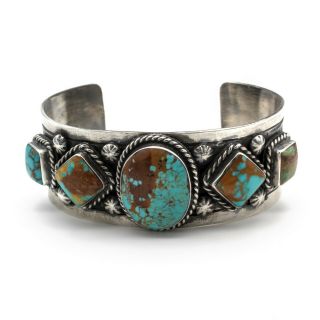 Southwestern Sterling Silver Number Eight Turquoise Cuff Bracelet Vintage 8466 - 2