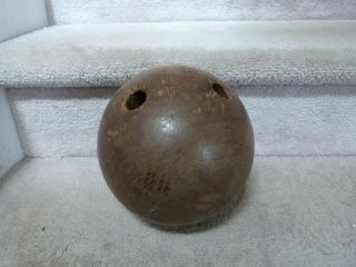 Antique 1800s Two Hole Lignum Vitai Ironwood Wood Bowling Ball 14 Lb.  6 Oz.  8 "