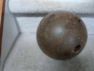 ANTIQUE 1800s Two Hole Lignum Vitai Ironwood Wood Bowling Ball 14 lb.  6 oz.  8 