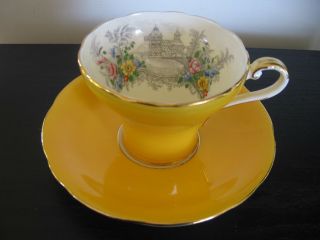 Aynsley Golden Yellow Garden Scene Corset Tea Cup And Saucer