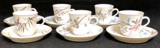 Rare Antique Tiffany & Co.  China 6 Demitasse Cups & Saucers Insects & Leaves
