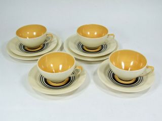 Susie Cooper Art Deco Burslem Kestrel Yellow Black Tea Cups Trio Vintage China