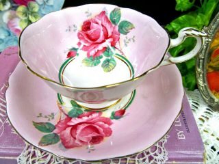 Paragon Tea Cup And Saucer Pink Cabbage Rose Center Pink Teacup England 1950s