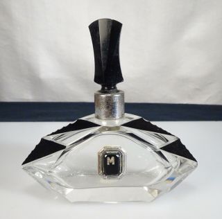 Vintage Art Deco Black Enameled Glass Perfume Scent Bottle - 56392