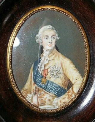 Antique Miniature Portrait N Celluloid King Louis Xvi Hand Painted Artist Signd