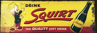 Vintage 1951 Squirt Soda Pop Gas Station 27.  5 " Embossed Metal Sign W/boy