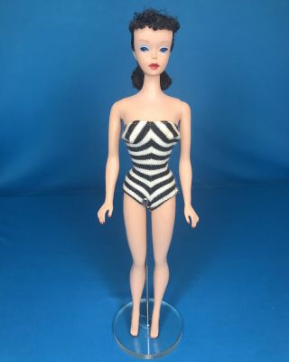 Vintage 1960 Brunette 4 Ponytail Barbie W All Makeup,  Swimsuit