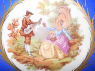 Vintage Sevres Hand Painted Porcelain Plate Bronze Romantic Blue Fraganard 3