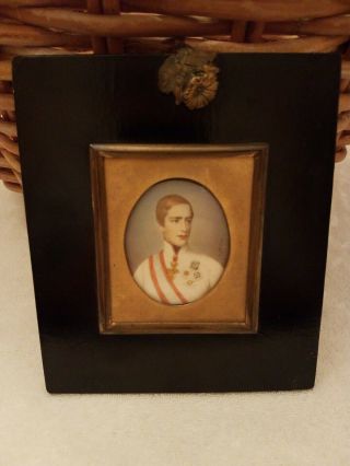 Antique Contential Portrait Miniature Of A Gentleman In Great Frame