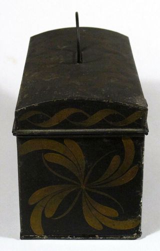 1800s Fine Antique Toleware DOCUMENT MONEY BOX Folk Art FLOWERS PINWHEELS Tin 3