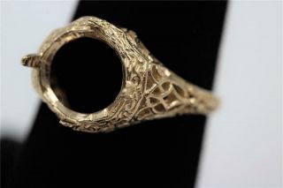 Vtg Estate Heavy 14k Solid Yellow Gold Filigree Size 7.  5 Mount For 9.  5mm Stone