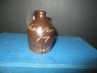 Vintage Antique Stoneware Mini Miniature 1871 Little Brown Jug E151 Pl