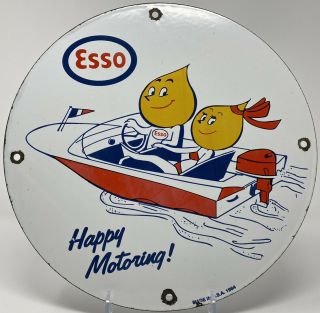 Vintage Esso Marine Motor Oil Porcelain Sign Gas Station Pump Plate Gasoline