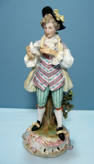 Dressel,  Kister Passau Porcelain Figurine Of A Gentleman Holding A Dove