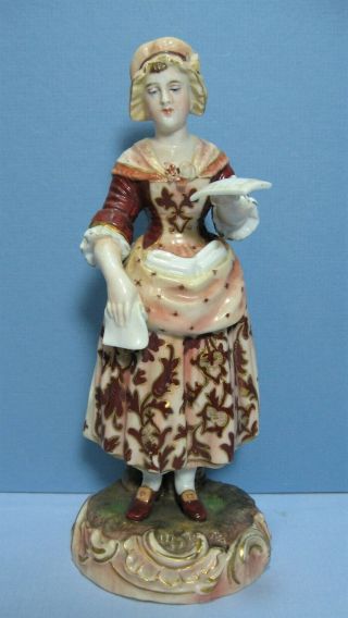 Antique Volkstedt Triebner Ens Eckert German Woman Holding A Letter Figurine