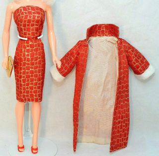 1960’s Vintage Barbie Clone Red Gold Brocade Dress Coat Set Babs Premier Fab Lu?