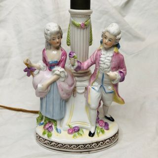 Antique German Porcelain Lamp Courting Couple With Flowers