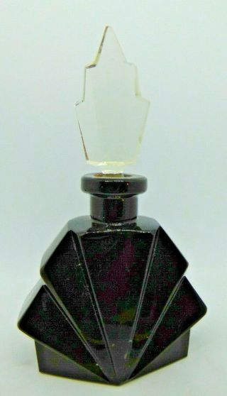 Vintage Art Deco Czech Black Glass & Crystal Scent Or Perfume Bottle 4.  5 " Tall