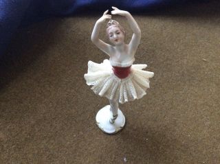 Antique 7 " Tall Volkstedt Dresden Porcelain Lace Ballerina Figurine