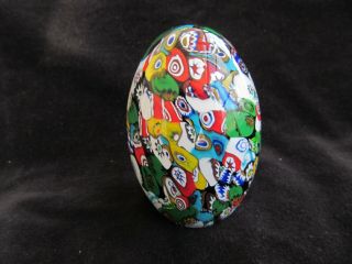 Vintage Millefiori Multicolor Egg Shaped Paperweight Bright Colors Red Green