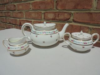 Antique Brown Westhead & Moore Cauldon English Rose Teapot Creamer Sugar Set 2