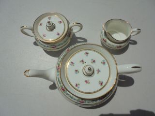 Antique Brown Westhead & Moore Cauldon English Rose Teapot Creamer Sugar Set 3