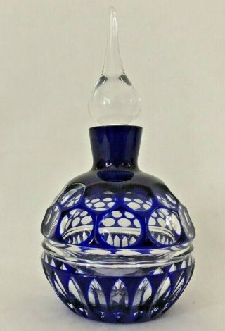 Vintage Czech Bohemian Crystal Cobalt Blue To Clear Perfume Bottle With Stopper
