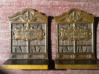 Two Antique B&h Bradley And Hubbard Cast Iron Bookends Shakespeare E.  B.  Browning