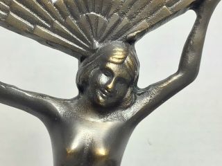 Art Deco Nouveau Matching Nude Lady Fan Table Lamp Bronze Finish