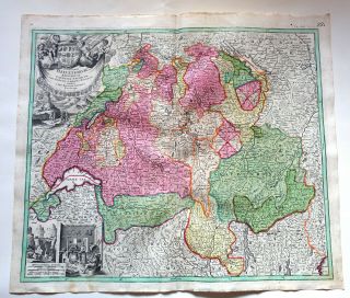 Suisse République Helvétique 13 Cantons Vintage Map Circa 1720 Homann