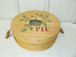 Vintage Wooden Hand Painted Pie Carrier Basket W/ Lid Handles Screen Apple Open