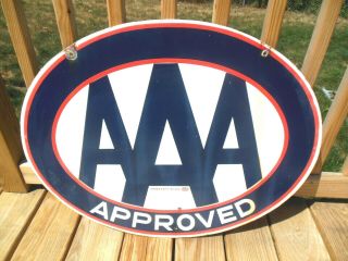 Vtg Aaa Auto Club Service Station Double Sided Porcelain Gas Oil Sign