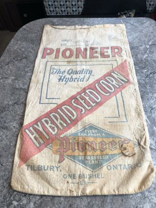 Rare Vintage Pioneer Seed Corn Sack Canada Version Bag Cloth Farm Feed