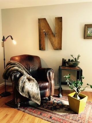 Large Antique Neon Metal Letter " N "