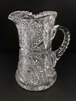Antique American Brilliant Heavy Cut Crystal Glass Water Beverage Pitcher