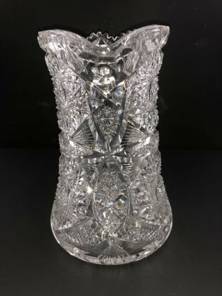 Antique American Brilliant Heavy Cut Crystal Glass Water Beverage Pitcher 3