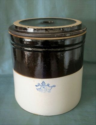 Antique Crown Ceramic Pottery 3 Gallon Butter Churn Crock - Lid No.  8 - Artisan