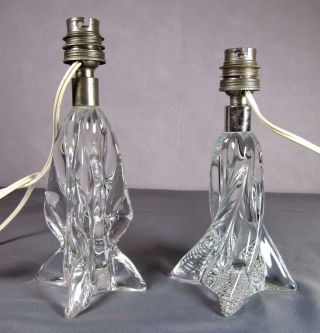 Freeform French Mid Century Boudoir Table Light Daum Era Crystal Glass Lamp Set