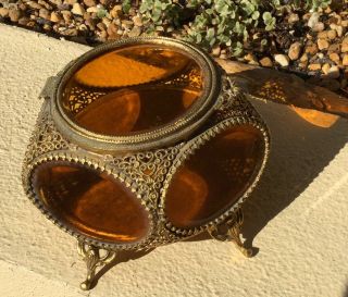 Antique French Ormolu Filigree Jewelry Casket Box Octagon / Hollywood Regency