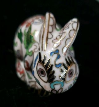 Vintage Asian Cloisonne Bunny Rabbit Figurine Big Eyes